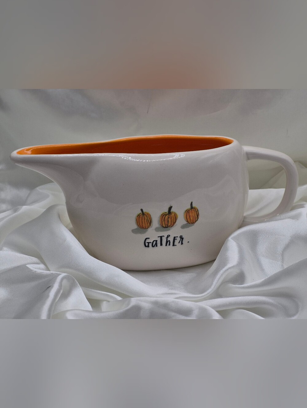 RAE DUNN White/cream Ceramic 'Gather' Gravy Boat Pumpkin Boat Collectible Fall